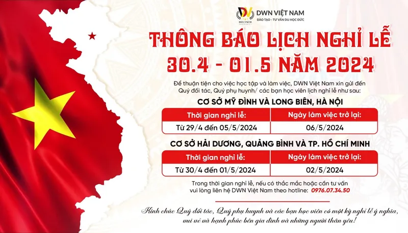 DWN Việt Nam - Thông báo lịch nghỉ Lễ 30/4 và 01/5/2024